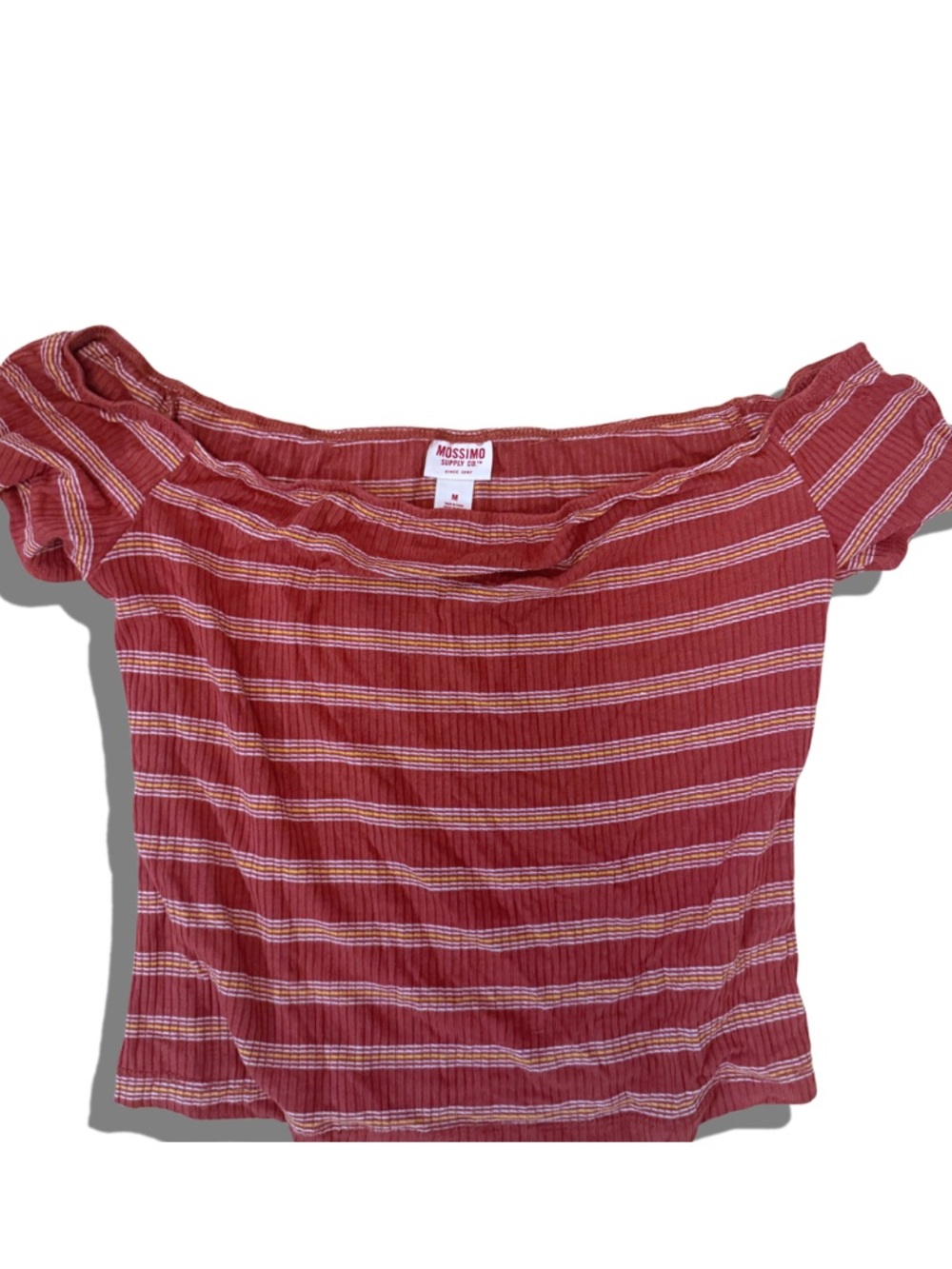 Mossimo Supply Co. Striped Off-Shoulder Rust Red Top